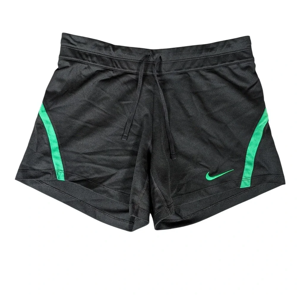 Nike Dri-FIT Womens Running Shorts Black Green Contrast Trim Athletic 6223